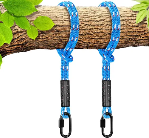 Vista 13 de SELEWARE Correas de hamaca de 2 pies, cuerda de columpio de árbol con mosquetón Kit de extensión beige, fácil instalación, soporta columpios