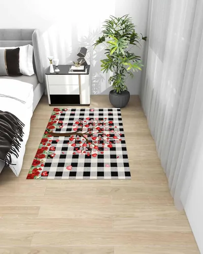 Vista 4 de Alfombra de área para interiores de 3 x 5 pies, alfombra antideslizante para el día de San Valentín para habitación de los niños, árbol de amor