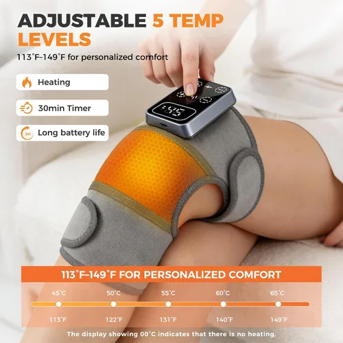 Vista 2 de YAZHI - Masajeador de rodilla inalámbrico para aliviar el dolor, rodillera eléctrica con calefacción, 5 niveles de calor y 3 modos de masaje