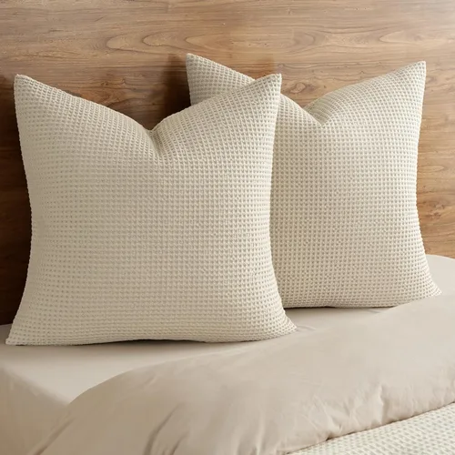 Vista 40 de PHF Funda de almohada 100% algodón con tejido de gofre, 22 x 22 pulgadas, sin relleno, paquete de 2 elegantes fundas de almohada cuadradas