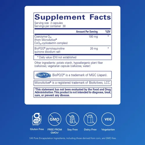 Vista 2 de Pure Encapsulations SR-CoQ10 con PQQ - Apoyo a la salud cardíaca* - Tecnología de liberación sostenida - Suplemento antioxidante - Sin gluten