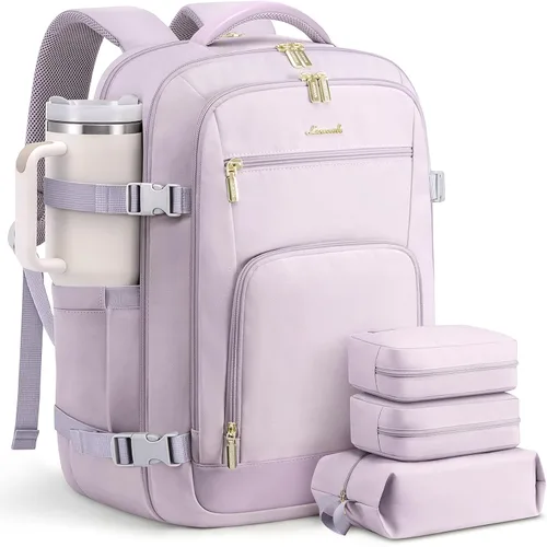 Vista 29 de LOVEVOOK Mochila de viaje para mujer y hombre, Beige, Mochilas de viaje