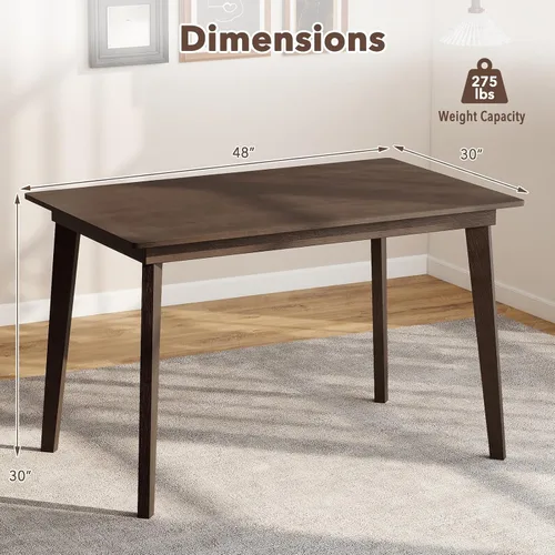 Vista 3 de Giantex Mesa de comedor para 4, mesa de cocina rectangular de madera de 48 pulgadas con patas de madera de goma maciza, mesa de comedor moderna