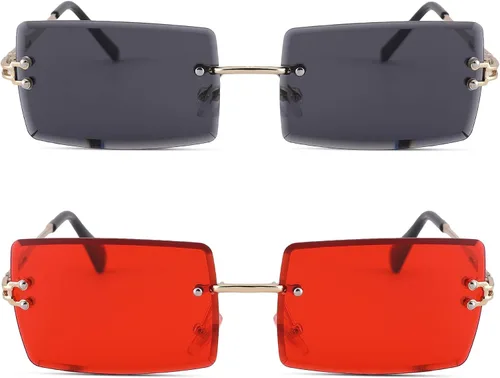Vista 27 de Gafas de sol rectangulares para hombres/mujeres, gafas de sol pequeñas sin montura cuadrada