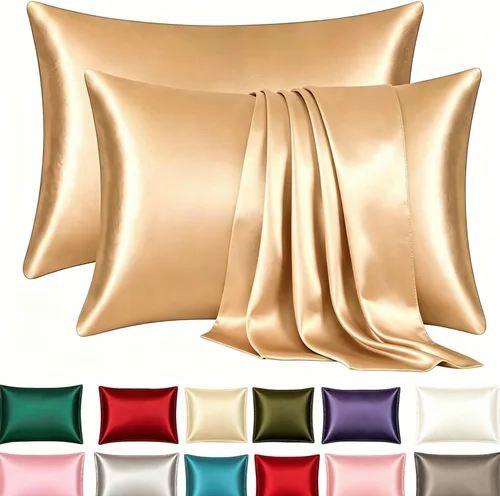 Vista 12 de Juego de 2 fundas de almohada de seda satinada de lujo para cabello y piel, fundas de almohada de satén con cierre de cremallera (estándar