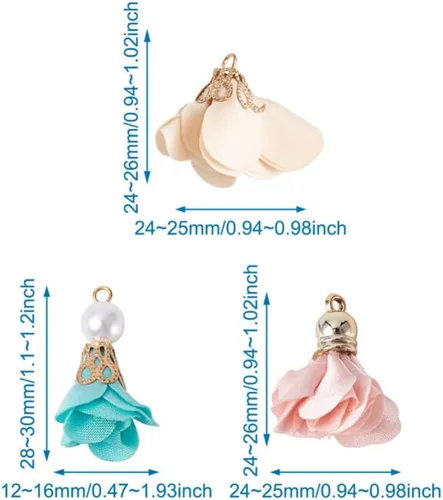 Vista 3 de Cheriswelry Colgantes de flores de tela de tela con pétalos florales con tapa dorada para aretes de bricolaje, llavero, fabricación de joyas