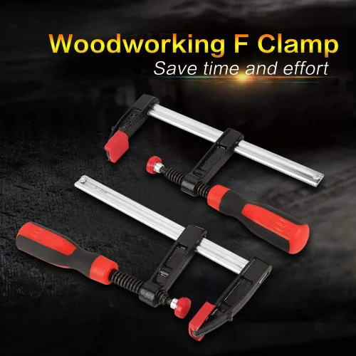 Vista 2 de Abrazaderas F resistentes – Juego de clips de barra de carpintería, kit de herramientas ajustables de bricolaje de 4 piezas, para deslizamiento