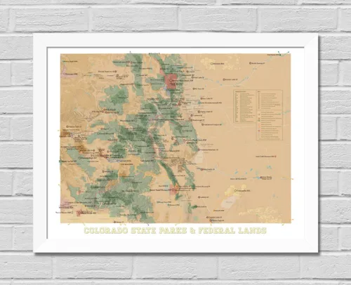 Vista 6 de Colorado State Parks & Federal Lands 18x24 Poster (Camel & Slate Blue)