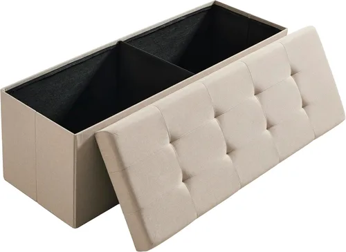 Vista 13 de Ornavo Home Otomana plegable de almacenamiento de 15 pulgadas, taburete cuadrado pequeño de almacenamiento, banco de dormitorio, color beige