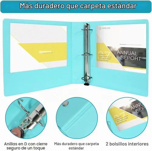 Vista 2 de XHSHENG - Carpetas de 2 pulgadas, 3 anillos, anillos en D fáciles de abrir con un toque, tamaño carta