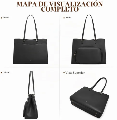 Vista 9 de S-ZONE Bolsa de almuerzo para mujer, bolsa de trabajo con compartimento de Negro
