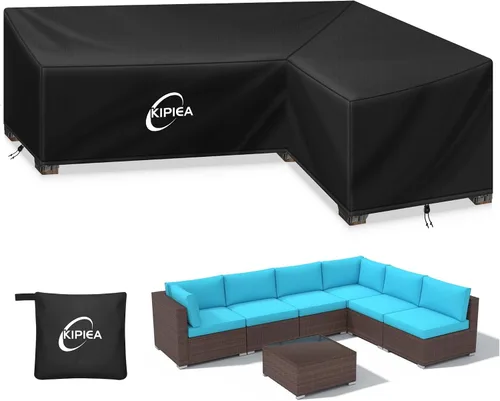 Vista 19 de Kipiea Funda para Sofá Seccional en Forma de L para Patio, Tela Oxford Resistente 420D, Funda Seccional para Exteriores con 6 Hebillas a Prueba