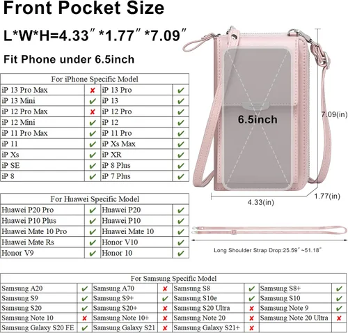 Vista 3 de Kukoo Bolsa cruzada para mujer, tamaño pequeño para teléfono celular, con ranuras para tarjetas de crédito