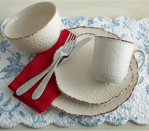 Vista 5 de Pfaltzgraff Chateau Cream Juego de vajilla de gres de 16 piezas, servicio para 4, color blanco hueso