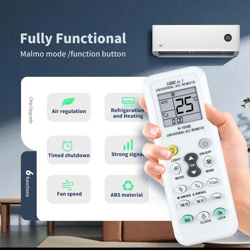 Vista 4 de K-1028E - Control remoto universal de repuesto de CA para aire acondicionado Haier/LG/Sharp/Gree/Midea/Hitachi/Panasonic/Bosch/Toshiba/Sanyo, 1000