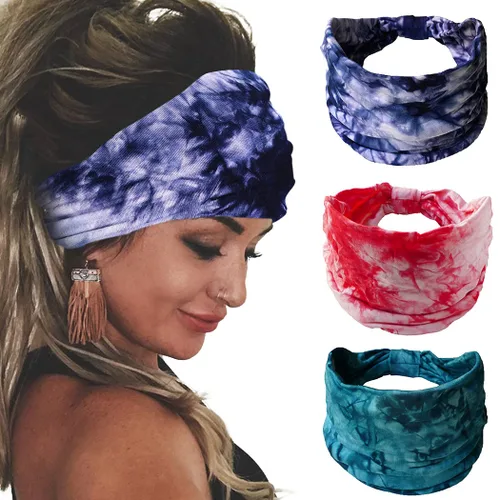 Vista 8 de Bohend - Diademas bohemias anchas y elásticas para mujer, 3 unidades, suaves y antideslizantes, accesorios para el cabello para yoga, entrenamiento