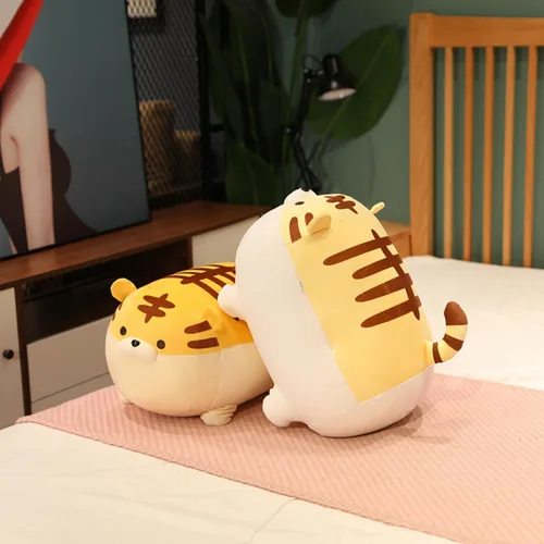 Vista 7 de Almohada suave de peluche de tigre amarillo de 16 pulgadas, bonita almohada de peluche de animal tigre, muñeca de tigre, juguete para niños