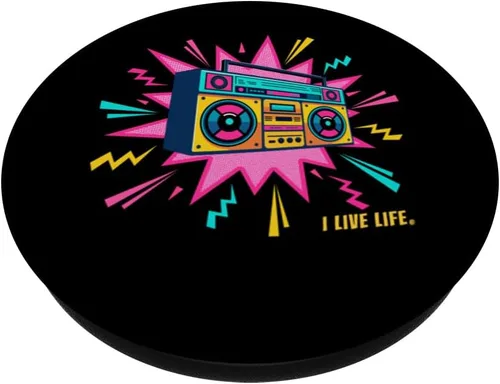 Vista 2 de PopGrip adhesivo retro de los años 90, estilo Boombox Radio de los años noventa, estilo vintage, I Live Life PopSockets