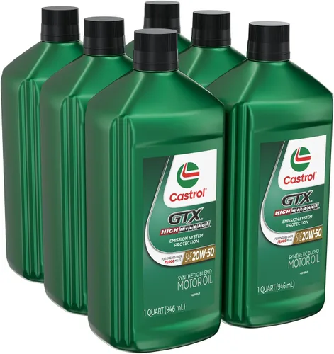Vista 6 de Castrol GTX High Mileage 20W-50 Aceite de motor de mezcla sintética, 1 cuarto de galón, paquete de 6