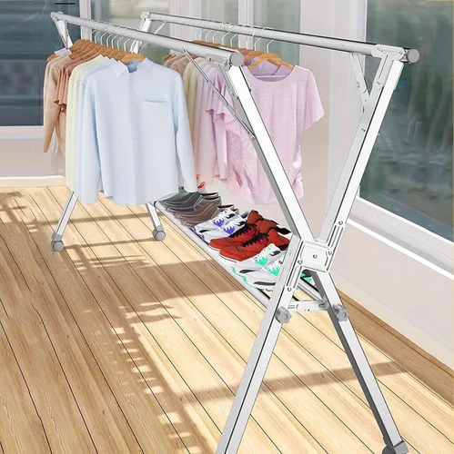 Vista 6 de Laundry Drying Rack Floor Stainless Steel Clothes Drying Rack Foldable Adjustable Large Garment Laundry Racks Portable Clothing Balcony