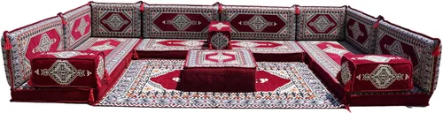 Vista 116 de arabicsofa Sofá en forma de U de estilo árabe para el suelo – Juego de Majlis hecho a mano – Sofá de estilo bohemio