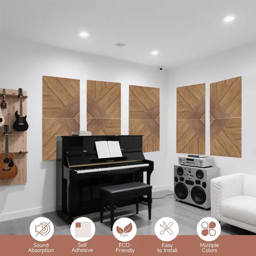 Vista 5 de TO-TH Paneles acústicos de pared, paquete de 6 unidades de tamaño total de 72 x 48 pulgadas, paneles acústicos decorativos autoadhesivos para pared