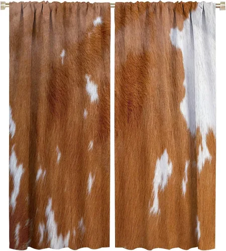 Vista 39 de Cortina opaca de vaca, estampado de animales, azteca occidental, rústica, granja, granja, bolsillo para barra, cortina para dormitorio, sala