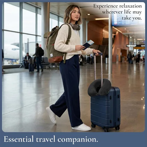 Vista 6 de Brookstone Almohada de viaje para el cuello - Funda de forro polar ligera en forma de U rellenable con espuma viscoelástica para viajes y soporte