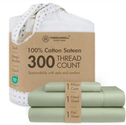 Vista 29 de Threadmill Juego de sábanas de algodón Twin Sábanas 100% algodón para cama tamaño Twin Juego de sábanas de satén jacquard damasco con bolsillo