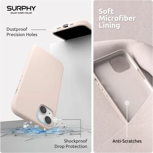 Vista 5 de SURPHY Funda magnética diseñada para iPhone 13, compatible con MagSafe (6.1 pulgadas, versión 2021), funda de silicona líquida con forro de Rosa