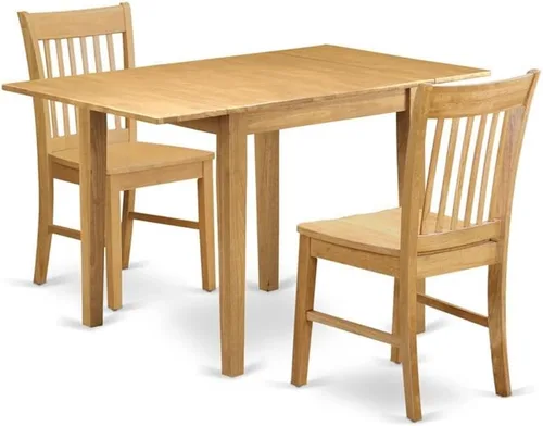 Vista 17 de East West Furniture NDNO3-BCH-W - Juego de comedor de 3 piezas para espacios pequeños que contiene una mesa de comedor rectangular con gotas y 2
