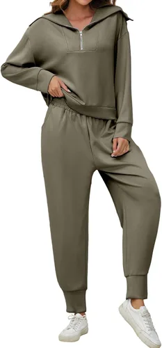 Vista 2 de MISSACTIVER Women 2 Piece Outfits Long Sleeve Tracksuit Lapel Half Zip Pullover and Cinch Bottom Sweatpants Set Sweatsuits