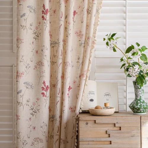 Vista 18 de BHUSB Cortinas rústicas para sala de estar de 63 pulgadas de largo, cortinas de ventana de lino y algodón con estampado floral bohemio, cortinas