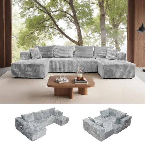 Vista 10 de sofás deshuesados en forma de U de 130", negro modular del sofá seccional