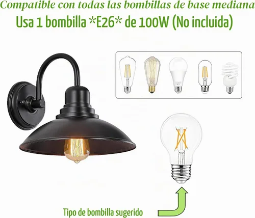 Vista 4 de GOLDHILL Luz de Granero Exterior Negra con Cuello de Ganso, Luces de Tocador de Estilo Granja con Base E26, Luces Exteriores Redondas para Casa Negro