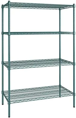 Vista 370 de Kit de 4 estantes de epoxi verde NSF de 21 x 72 pulgadas con postes de 86 pulgadas, estantería de almacenamiento resistente, kit de estantería
