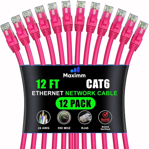 Vista 31 de Maximm Cable Ethernet Cat6 de 7 pies, 10 Gbps 550 MHz, negro, paquete de 12