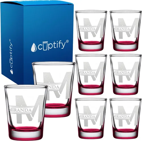 Vista 8 de Cuptify Inicial de cristal con monograma y nombre de 2 onzas, parte inferior negra grabada con texto personalizado para regalos, bodas, cumpleaños