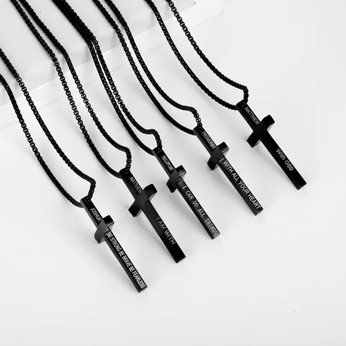 Vista 3 de ZRAY Collar de cruz para hombre inspirador versículo bíblico colgante de cruz de acero inoxidable cadena de cruz de 22 + 2 pulgadas, joyería