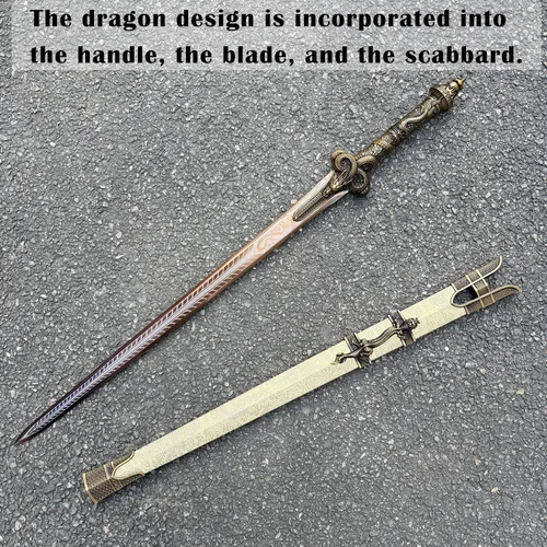 Vista 8 de Espada Han de dragón dorado de 40.9 pulgadas con vaina para colección
