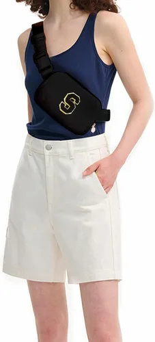 Vista 6 de Bolsa de cinturón para niñas y mujeres, bolsas cruzadas, riñonera, riñonera personalizada, Negro, Small
