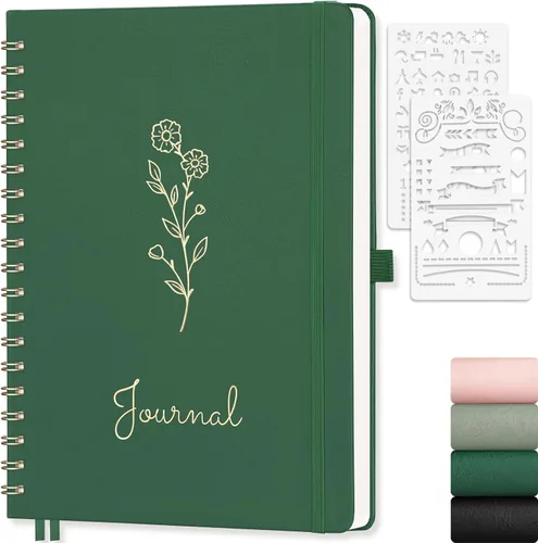 Vista 35 de EMSHOI Cuaderno de espiral con puntos, tapa dura de cuero, papel grueso de 3.53 oz/m², cuaderno de cuadrícula de puntos de 0.197 in para diario