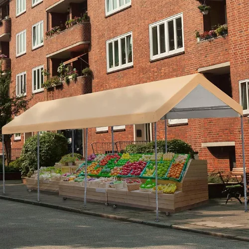 Vista 7 de Cubierta de toldo de repuesto para carport para carpa de automóvil, cubierta de refugio de garaje, lona con cuerdas elásticas de bolas