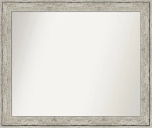 Vista 409 de Amanti Art Espejo de baño plateado para sobre el fregadero, 28 x 37 pulgadas, elegante espejo rectangular de peltre cepillado, marco de madera
