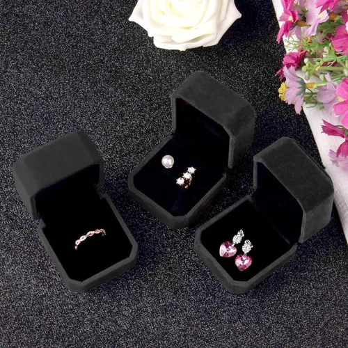 Vista 7 de Lamoutor Caja de anillo de terciopelo 2pcs Caja de pendientes Caja de regalo de joyería (negro)