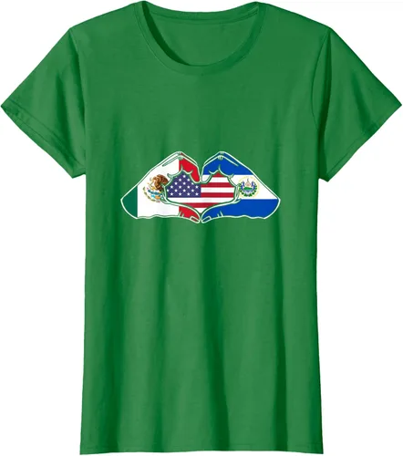 Vista 43 de Corazón manos México, El Salvador y Estados Unidos. Camiseta, Negro