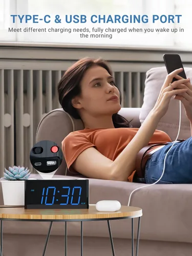 Vista 6 de PPLEE Reloj despertador súper fuerte para personas que duermen profundamente, con discapacidad auditiva o sordos, reloj despertador vibratorio