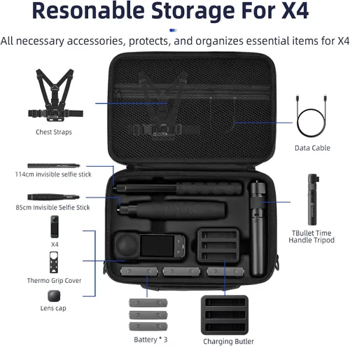 Vista 2 de Funda de transporte X4 para Insta360 X4 Air, bolsa protectora de almacenamiento de carcasa rígida portátil, funda de asa de viaje con capacidad