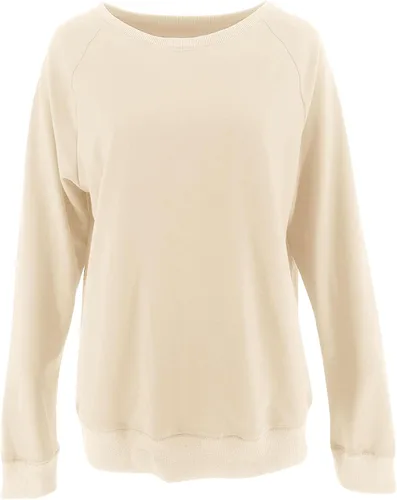 Vista 3 de Sudaderas con cuello redondo de manga larga para mujer, estilo casual, raglán, suéteres tipo túnica de manga larga, suéteres holgados Beige