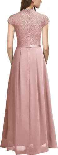 Vista 2 de Miusol Vestido largo formal de dama de honor con cuello redondo y encaje floral para mujer